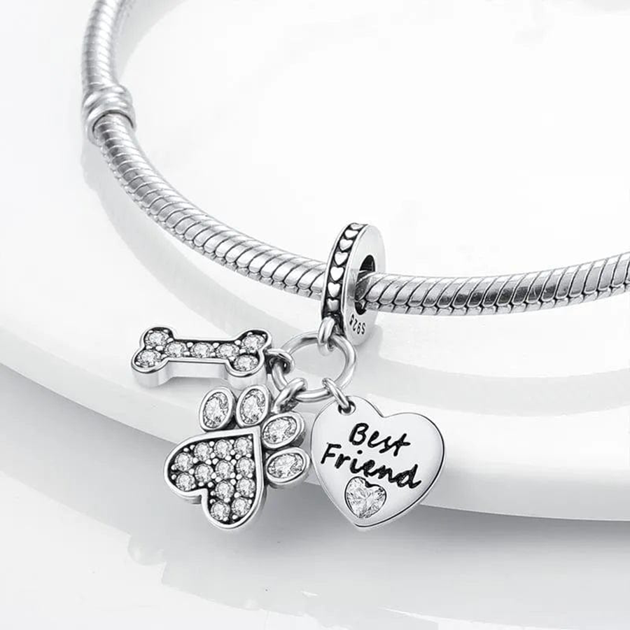 Dog Best Friend Paw and Bone Dangle Charm